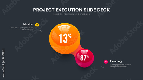 Visual Strategy 2 Option Chart Presentation Design. Service Introduction Slide Template Vector Illustration. Science Briefing Two Step Graph Frame Layout.