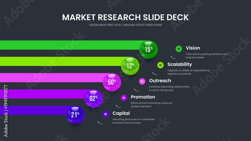 Corporate Portfolio 5 Element Infographic Slide Design. Professional Forecast Five Option Chart Slideshow Layout. Colorful Solution Presentation Template Vector Illustration.