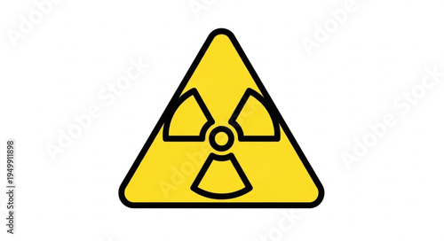 Radiation hazard warning symbol on a yellow triangle.