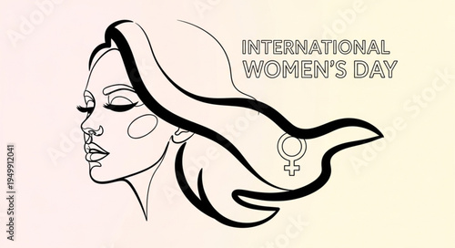 International Womens Day illustration with female profile and symbol.