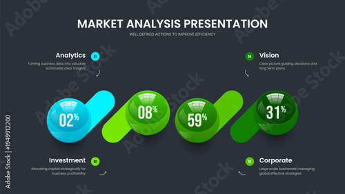 Investor Development Four Element Graph Frame Layout. Corporate Visualization 4 Step Diagram Presentation Template. Colorful Portfolio Slideshow Design Vector Illustration.