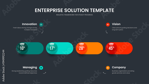 Sales Portfolio Presentation Template Vector Illustration. Medical Insight 4 Step Infographic Frame Layout. Advertising Plan Four Element Graph Slideshow Design.