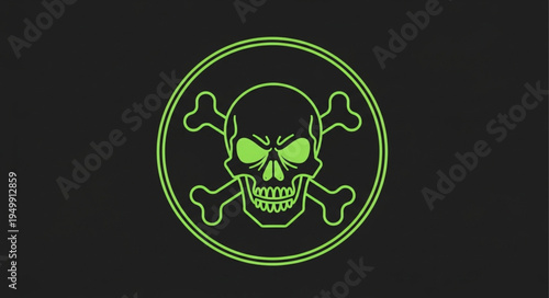 Glowing Skull and Crossbones Symbol Danger Warning.