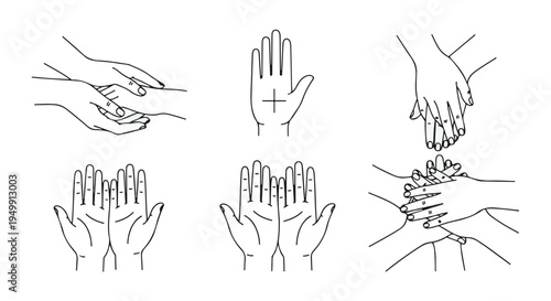 Set of diverse hand gestures line art icons. Minimalist vector illustration for design. isolated PNG with Transparent Background