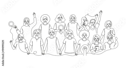 Group of diverse people standing together in a line.