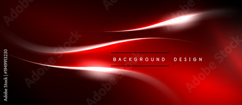 Abstract red background features flowing lines, bright highlights. Minimalist design suggests modern aesthetic, dynamic energy.