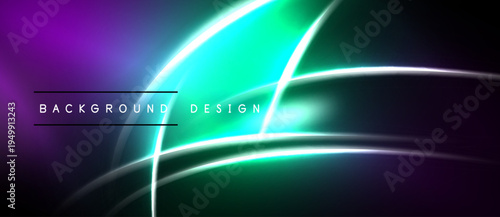 Abstract neon lines create vibrant gradient background. Purple, teal, green hues dominate composition. Modern design element.