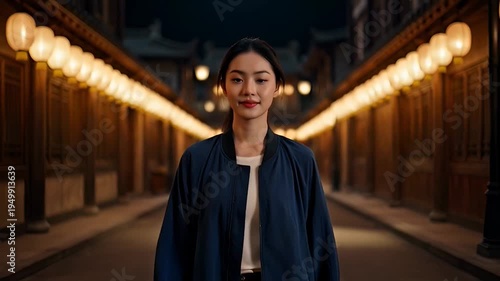 Woman Walking Down City Street.