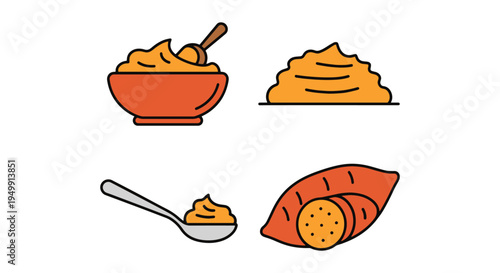 Mashed Sweet Potato Line art creative smooth modern abstract illustration
