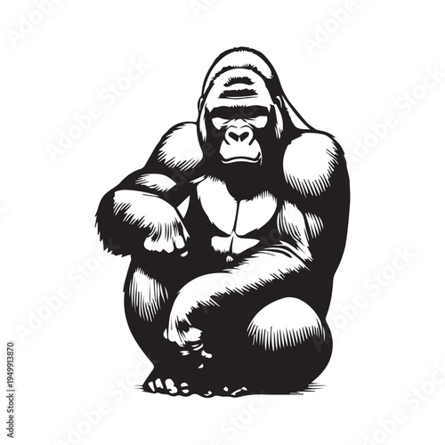 vector gorilla black and white silhouette