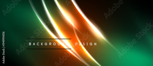 Abstract neon lines create dynamic background. Vibrant green, orange hues blend seamlessly. Modern design element for digital projects.