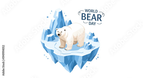 Illustration of a polar bear standing on an iceberg with 'World Bear Day' text in a clean design.