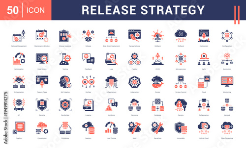 Release Strategy Icon Set. release management, maintenance window, manual approval, release, Glyph Dual Tone-green deployment and more. Glyph Dual Tone Style vector icons collection.
