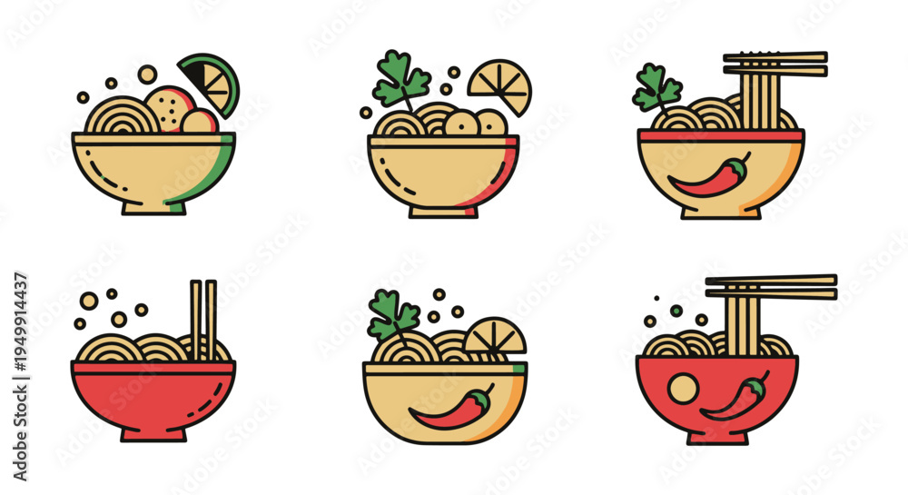 Fototapeta premium Mexican Ramen Bowl Line art modern abstract concept illustration