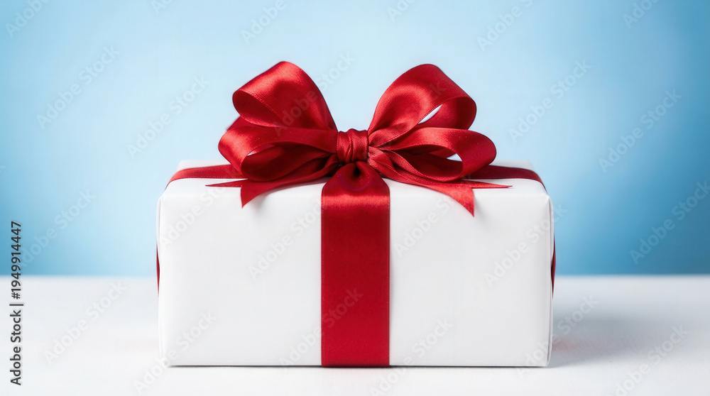 Fototapeta premium Elegant Gift Box with Red Ribbon and Bow for Celebrations or Special Occasions
