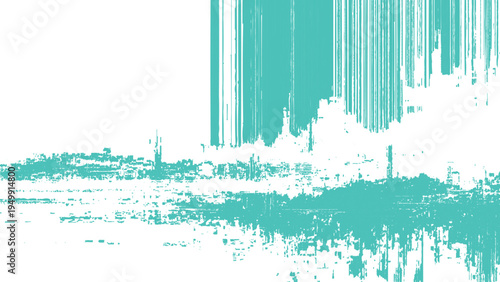 Teal grunge brush stroke texture with rough edges and distressed effect on white background