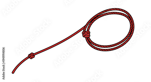 Red Rope Lasso Loop with Knot Isolated on White Background