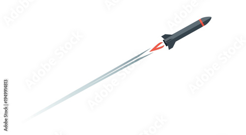 Rocket Launching with Smoke Trail on White Background.