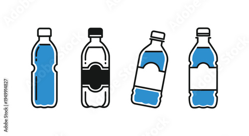 Mineral Water Bottle Line art bold abstract color illustration