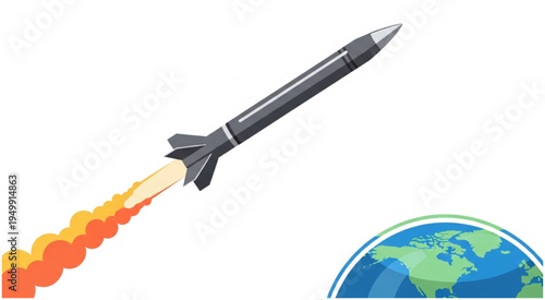 Illustration of a Missile Launching Towards Space.