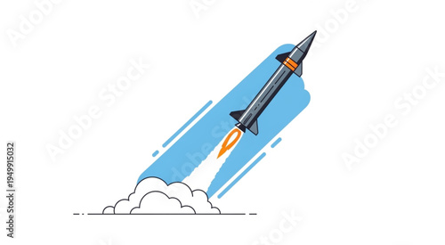 Rocket Launching into Space with Fire and Smoke Illustration.