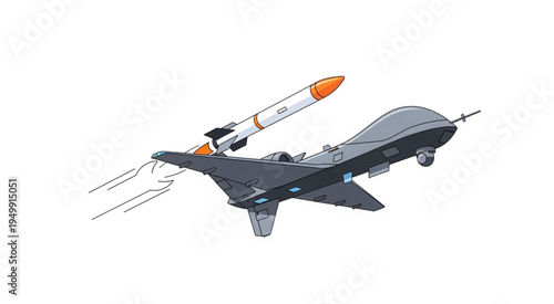 Drone with Missile Illustration - Advanced Military Technology and Aerial Warfare.