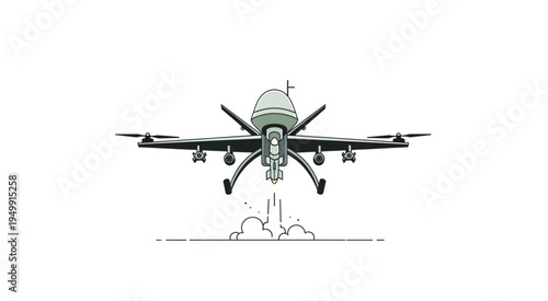 Illustration of a Military Drone Taking Off with Smoke.