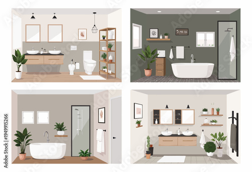 Detailed isometric cross-section illustration of a modern luxury bathroom interior revealing the architectural layout, bathtub, shower, and double vanity.