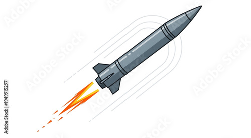 Illustration of a Missile Launching with Flames and Smoke.