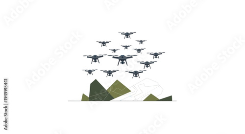 Drone Swarm Overcoming Obstacles - A Technological Advancement Concept.