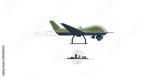 Military Drone Targeting Urban Area - Precision Strike Concept.