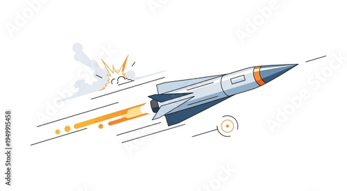Illustration of a Rocket Launching with Speed Lines and Impact Effect.