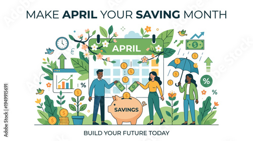 April Savings Campaign with People and Financial Concepts
