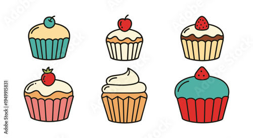 Mini Cupcake Cakes Line art creative geometric abstract color illustration