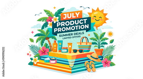 Summer Product Promotion Banner with Beach Elements
