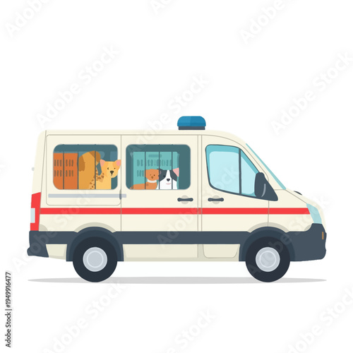 An ambulance van with animals inside.