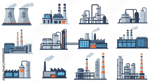 Collection of Industrial Plant and Factory Illustrations.