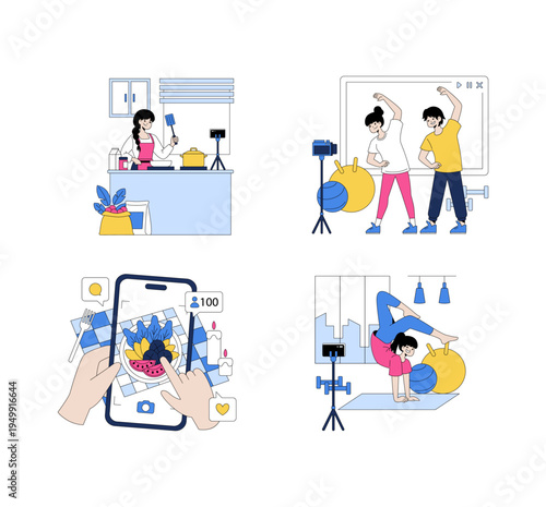 Vector Illustration of Online Activities and Hobbies