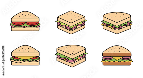 Mini Sandwich Bite Line art modern blended abstract color vector