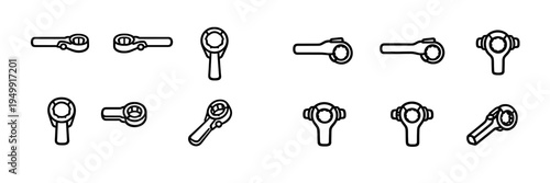 A set of minimalist black and white line art icons depicting a