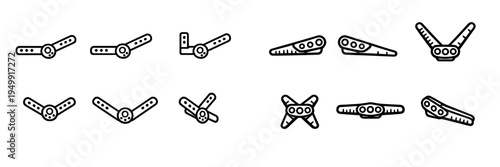 A collection of twelve minimalist line icons depicting various