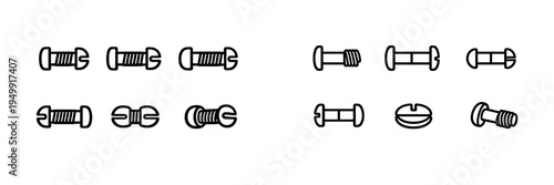 A collection of black and white line art icons representing various