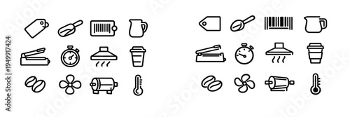 A collection of minimalist line icons representing coffee roasting