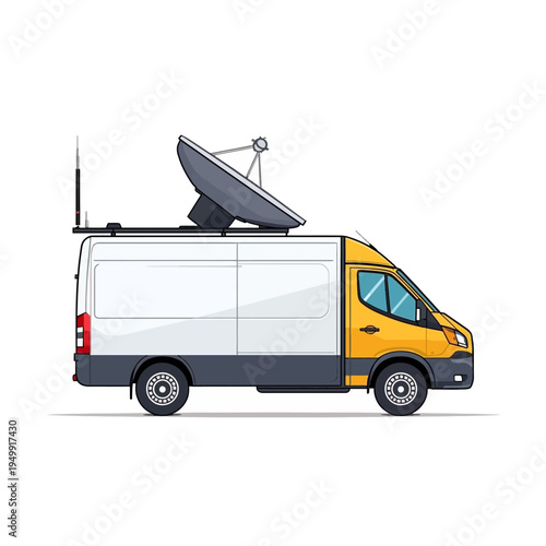 Broadcasting vehicle with satellite dish on top.
