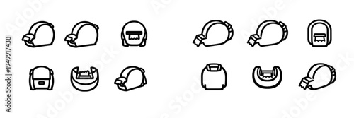 A set of minimalist line art icons depicting various tape dispensers