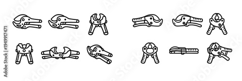 A collection of black and white line icons depicting various types of