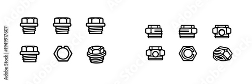 A collection of black and white line icons depicting various