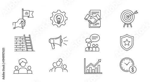 Set of business and finance icons in sketch style.