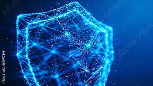Blue 3D network structure with glowing dots and lines