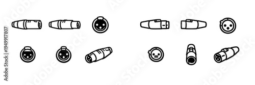 A collection of black and white line art icons depicting XLR audio